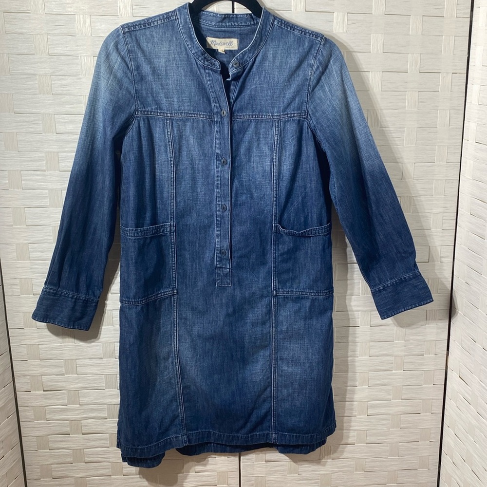 Madewell Denim Half Button Down Shift Dress with Front Pockets Size Small